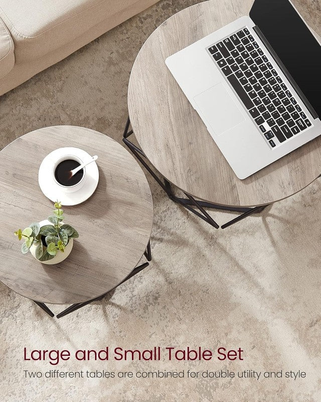 Small Round Coffee Table Set of 2 Steel Frame Side End Tables Greige Black6