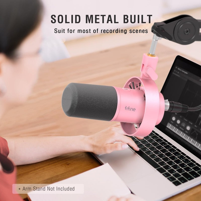 Dynamic Podcast Microphone XLR/USB with Mute Gain & Headphone Monitoring Pink5