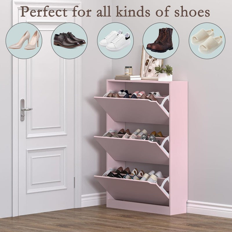 47.2'' Shoe Cabinet 3 Flip Drawers Freestanding Entryway Hallway White/Pink3