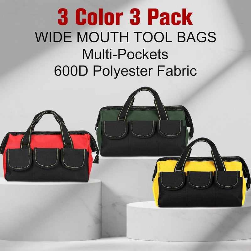 3 Pack Tool Bag 16" Waterproof Hard Bottom Heavy Duty Electrician Tote3