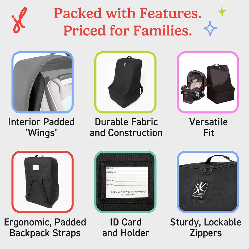 Padded Car Seat Travel Bag Backpack Airline Gate Check Infant Booster Black5