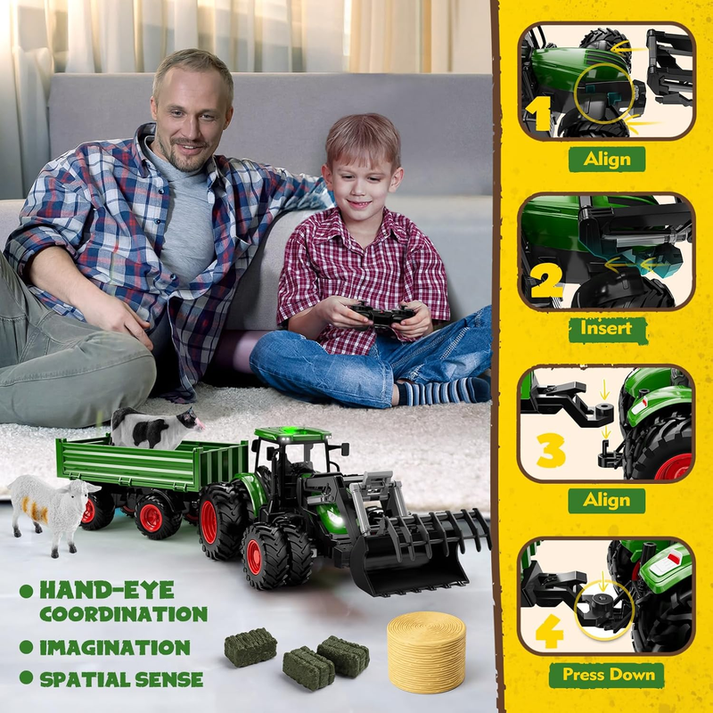 Remote Control Tractor Toy with Trailer | Metal Front & Front Loader Farm Vehicl8