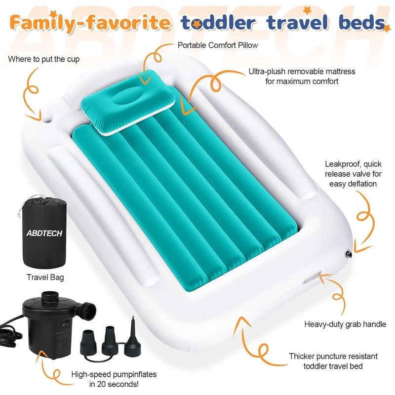 Inflatable Toddler Travel Bed with Safety Sides, 60" Kids Air Mattress & Pump6