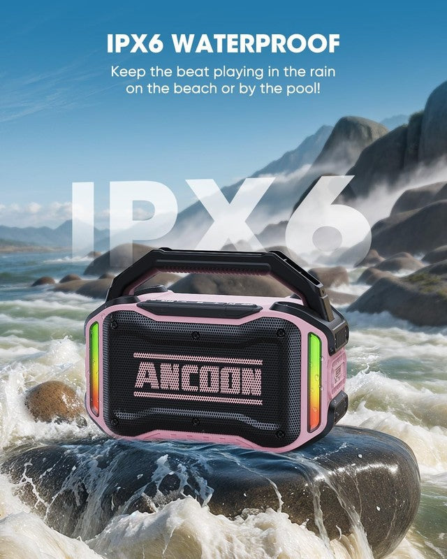 80W Bluetooth Speaker, Loud Bass, IPX6 Waterproof, 20H Playtime, TWS, Pink2