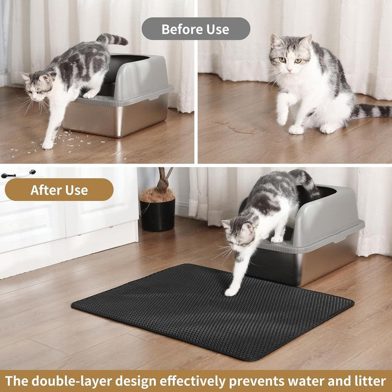 Cat Litter Mat 24X18 Inches, Honeycomb Double Layer Traps Litter & Waterproof Le2