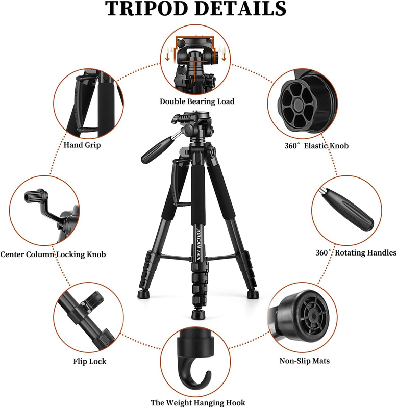 74" Camera Tripod Heavy Duty DSLR Phone Stand 15lb Load Travel Compatible6
