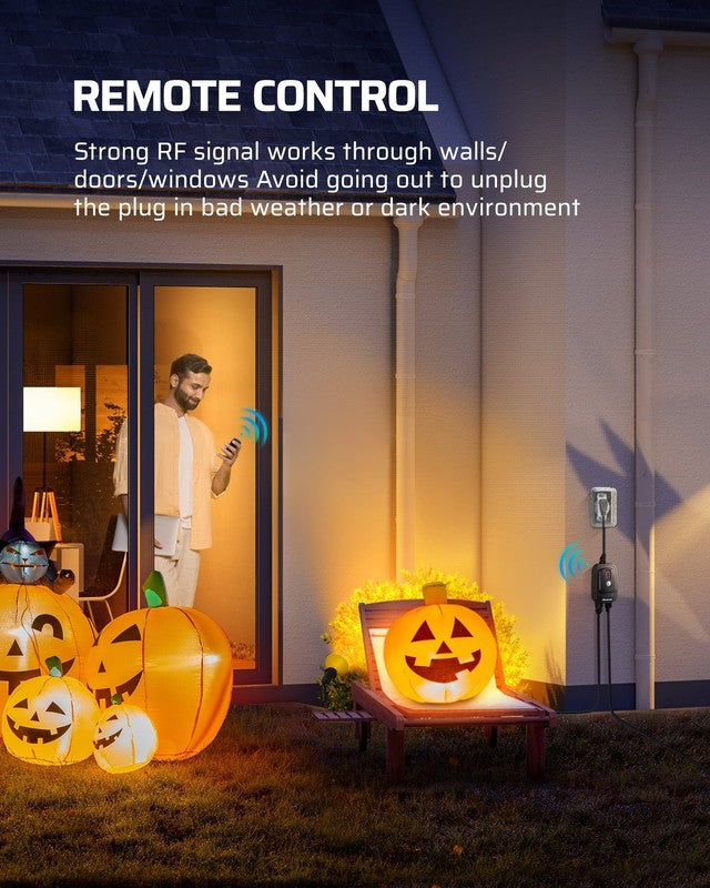 Outdoor Light Sensor Timer w/ Remote, 2 Outlets, 100FT Range, Waterproof Plug in3