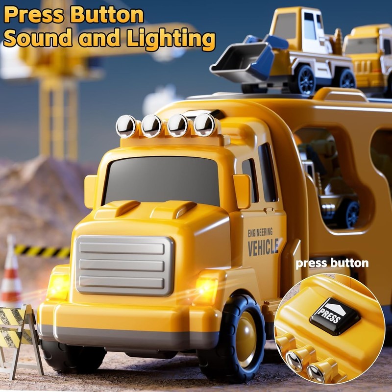 Construction Trucks Toys for 2 3 4 5 Years Old Boys   5 In 1 Carrier Transport V2