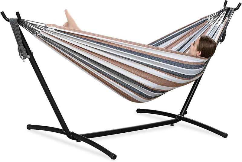 Double Hammocks with Stand for Outside, Portable Space Saving Heavy Duty Steel S6