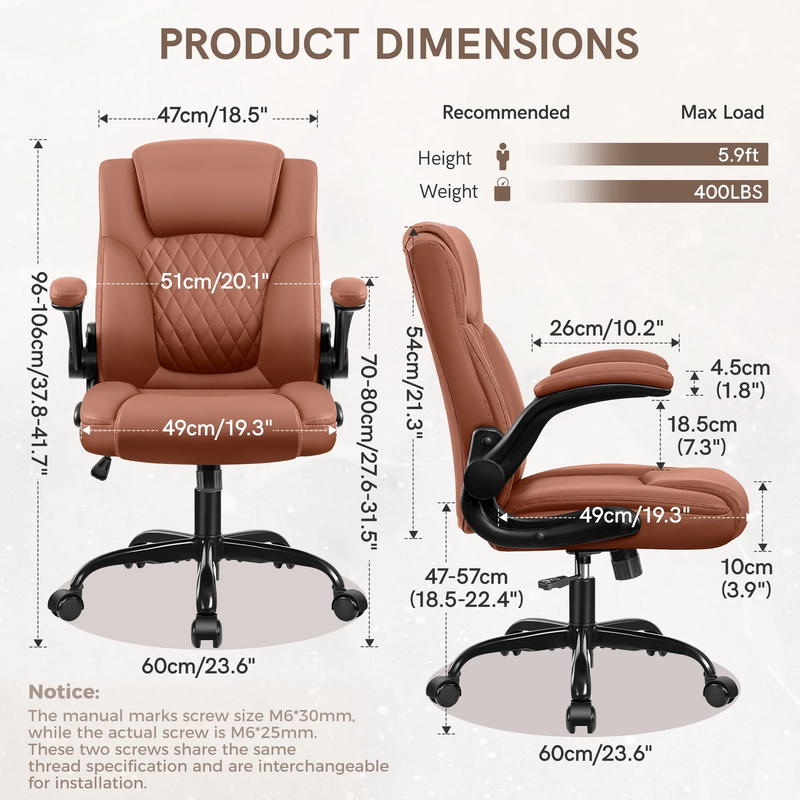 Big & Tall Executive Leather Chair Wide Seat Lumbar Support Brown1