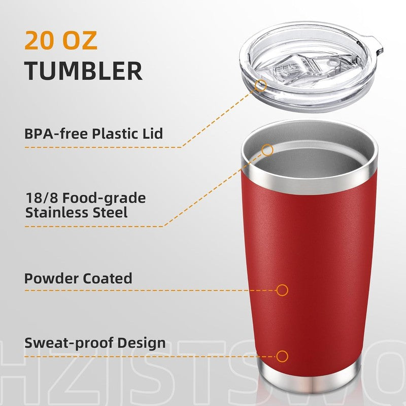 20oz Stainless Steel Tumbler 12 Pack Vacuum Insulated Coffee Cups Red2