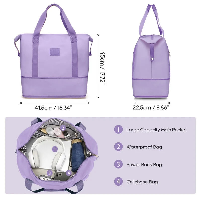 2Pc Travel Duffel Bag Set Waterproof Carry On Weekender w/ Toiletry Bag1