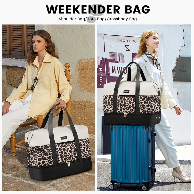 Women Travel Duffel Bag Large Weekender Gym Bag Shoe Compartment Packing Cubes3