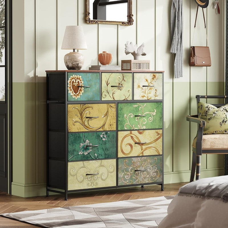 9 Drawer Dresser, Fabric Storage Tower for Bedroom, Hallway, Entryway, Closet, T0