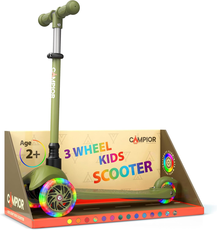 Kids 3 Wheel Scooter Lean to Steer LED Wheels Adjustable Handlebar Neon Green9