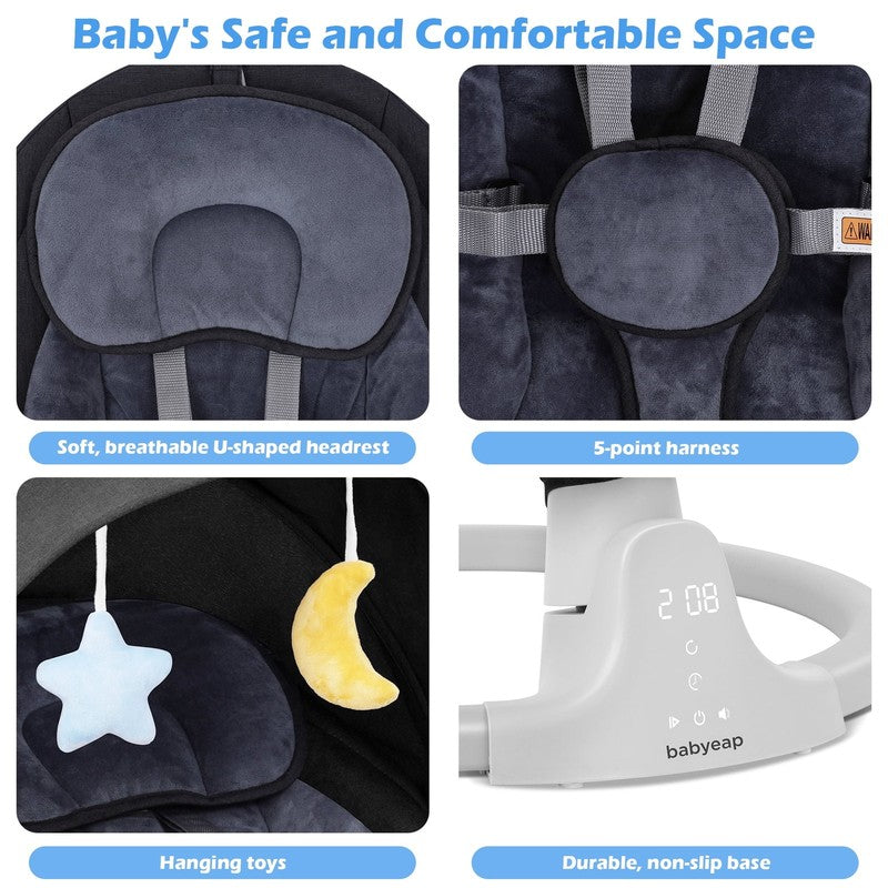 Baby Swing for Infants Motorized Swing w/ Music Speaker Remote Control Black8