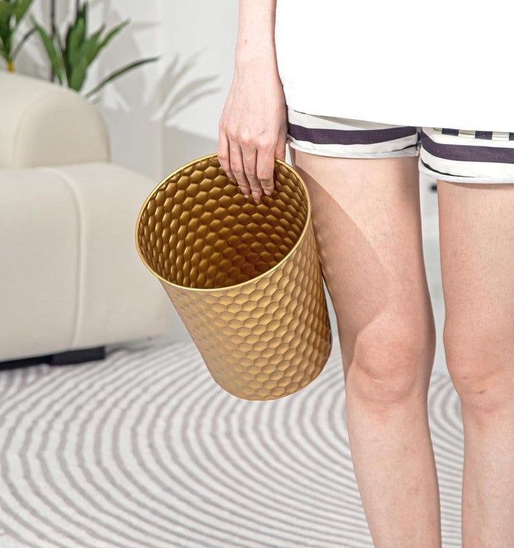 Small Metal Trash Can, Honeycomb Design, Decorative Waste Basket, Gold7