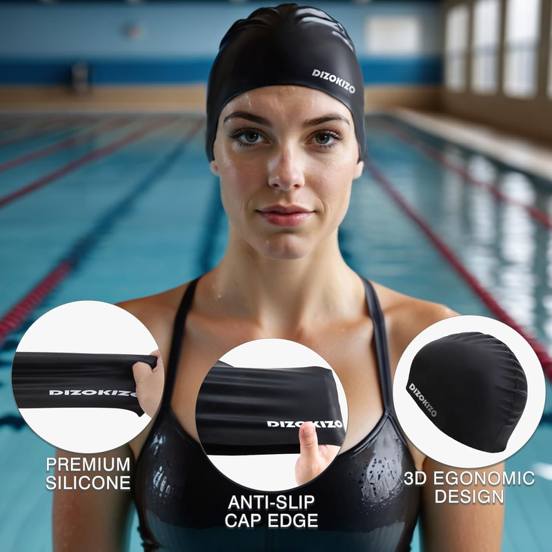 Unisex Silicone Swim Cap 2 Pack Waterproof Non Slip Swimming Cap3