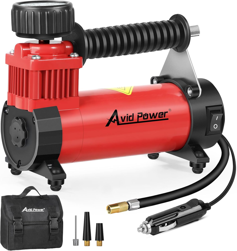 12V Tire Inflator Portable Air Pump | Copper Motor | w/Case & 3 Adapters0