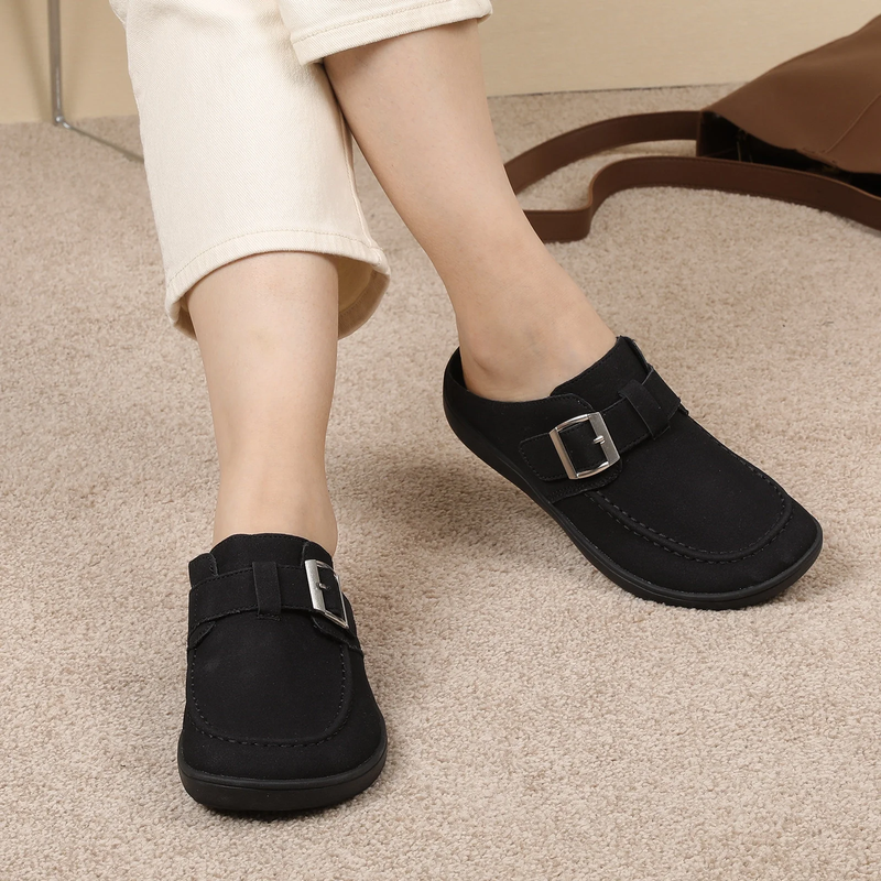 Wide Fit Suede Clogs for Women Comfort Mules with Buckle3