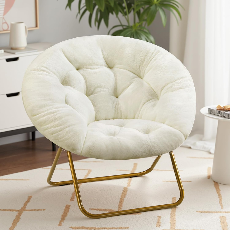 Saucer Chairs, Comfy Folding Cozy Faux Fur Living Room Reading Lounge Chair with0