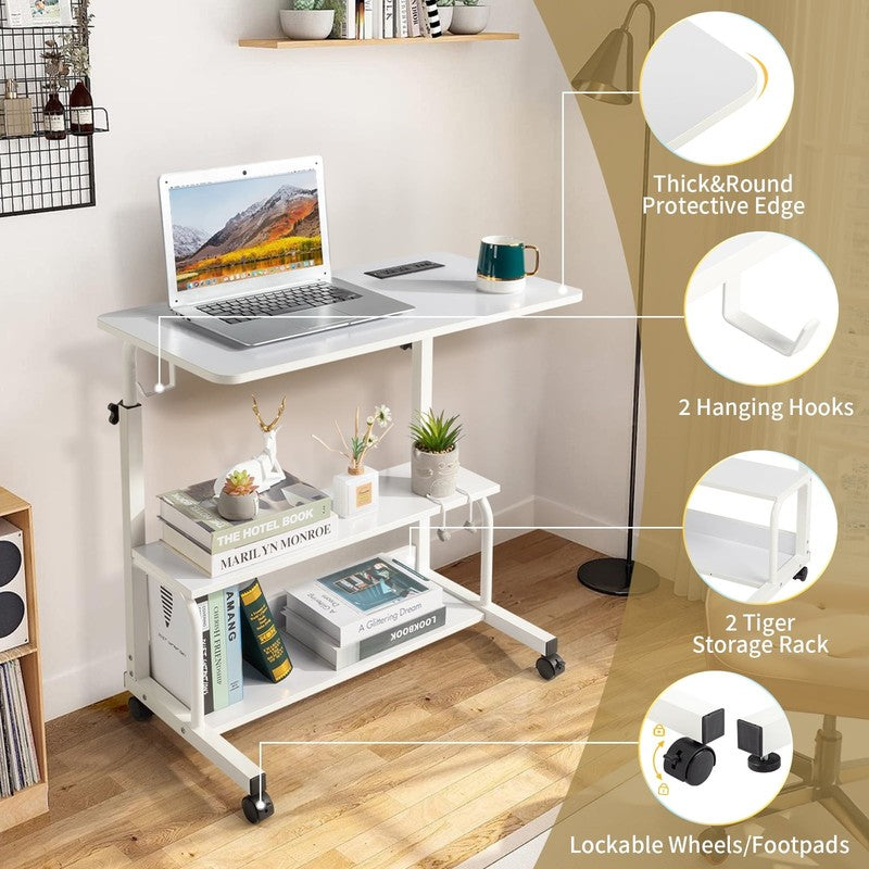 Adjustable Rolling Laptop Desk Side Table Sofa End Cart w/ Charging Station8
