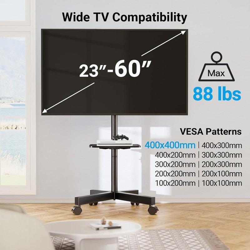 Mobile TV Stand with Wheels for 23–60" Flat/Curved TVs, Max VESA 400x4004
