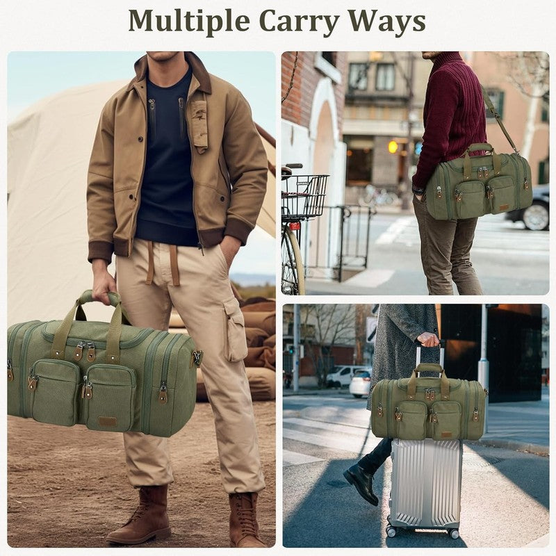 Expandable 50L Canvas Duffle Bag Army Green Travel Gym Weekender Carry On6