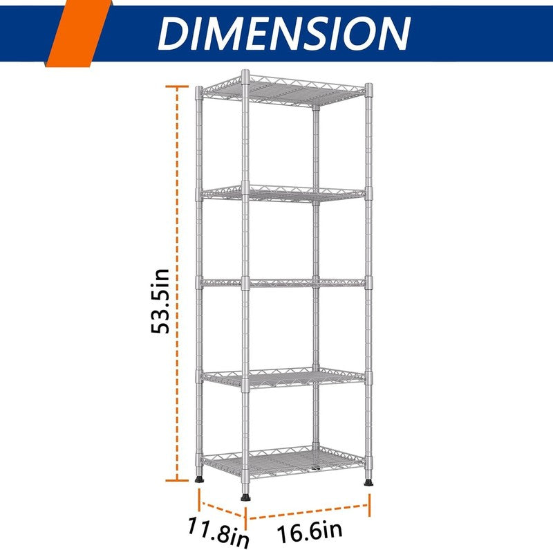 Adjustable 5 Wire Metal Storage Rack for Laundry, Kitchen, and Closet   Silver2