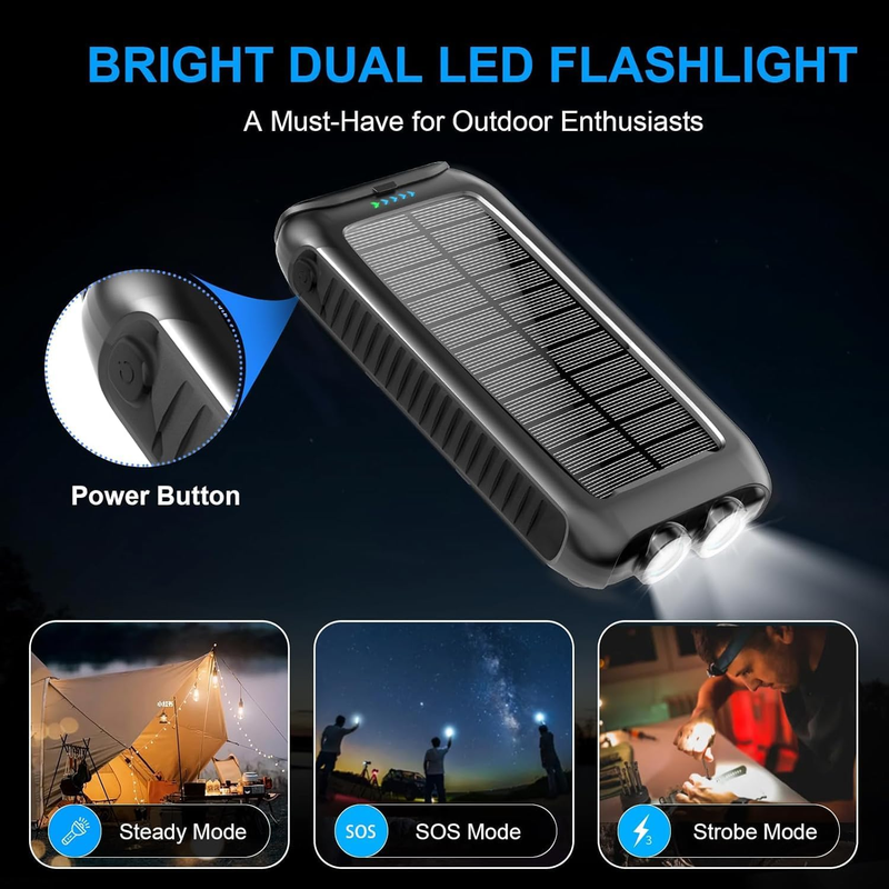 49800mAh Solar Power Bank 15W Fast Charge USB-C Waterproof LED Flashlight2