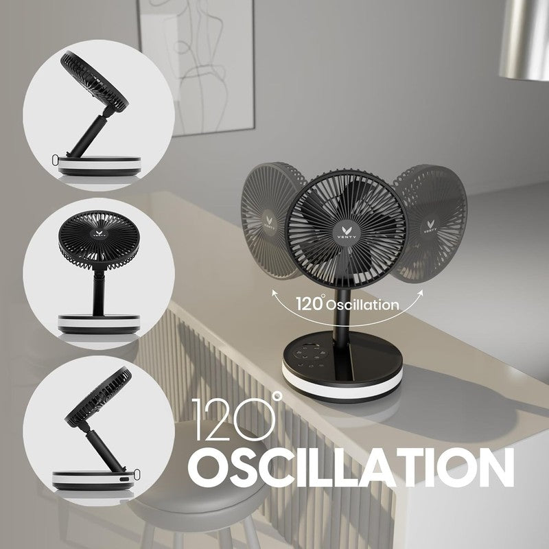 Portable Wireless Fan with LED Light & Remote - Ideal for Travel & Outdoors NEW5