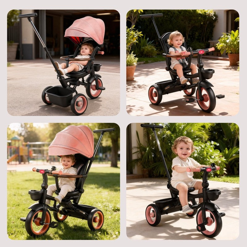 7 in 1 Foldable Tricycle Stroller for Toddler, Baby Tricycle with Adjustable Can3