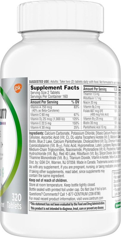 Minis Silver Multivitamin 50+ for Memory & Cognition - 320 Gluten-Free Tablets10