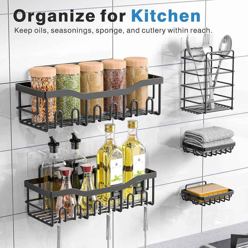 Adhesive Shower Caddy, 5 Pack Rustproof Stainless Steel Bath Organizers with Lar5