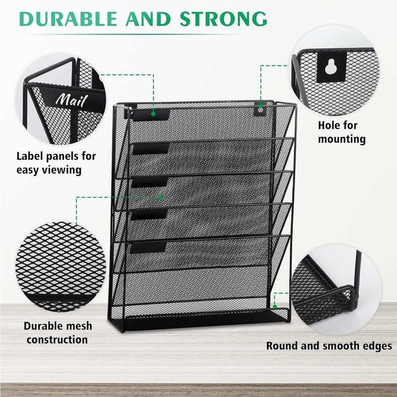 Desk File Organizer Mesh 6-Tier, Hanging Wall Mount Document Organization Stand,4