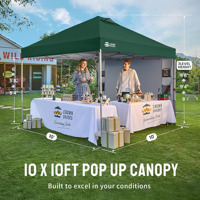 Crown Shades 10x10 Pop Up Canopy Tent w/ Sidewall Easy Setup Forest Green6