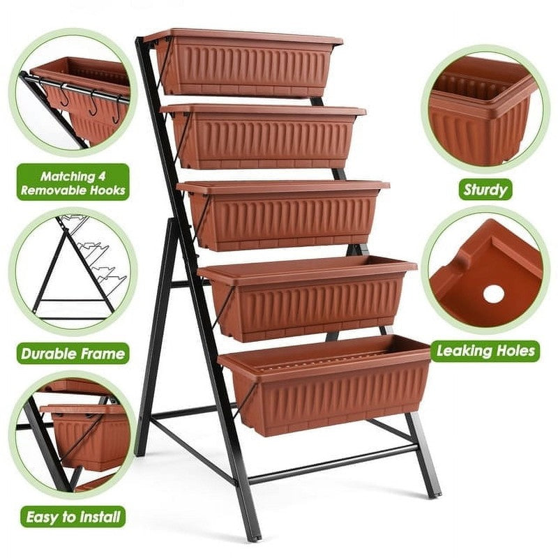 5-Tier Vertical Raised Garden Bed Planter – Freestanding Herb & Flower Box6