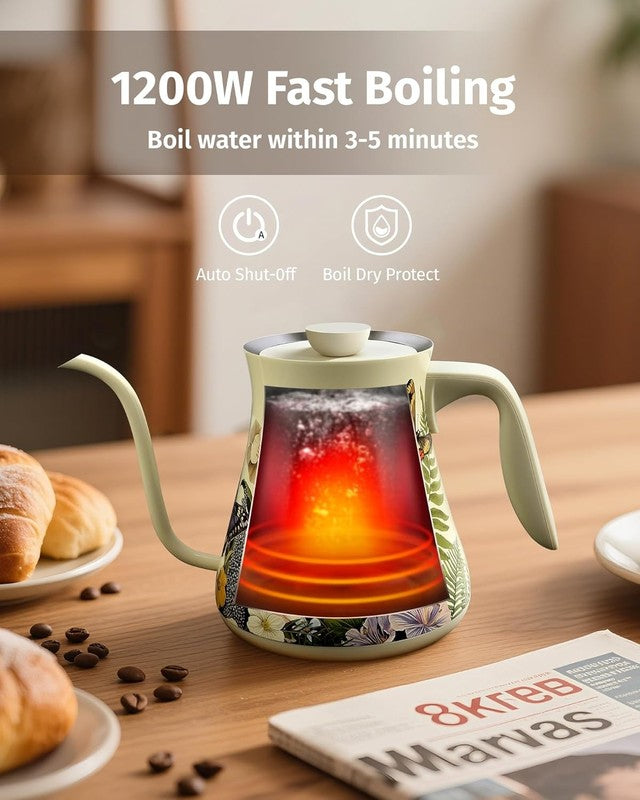 Gooseneck Electric Kettle 0.8L 1200W Stainless Steel Floral Temp Control5