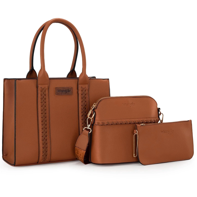 Wrangler 3Pcs Handbags Set Tote Bag & Medium Crossbody Purse & Wallet, Brown7