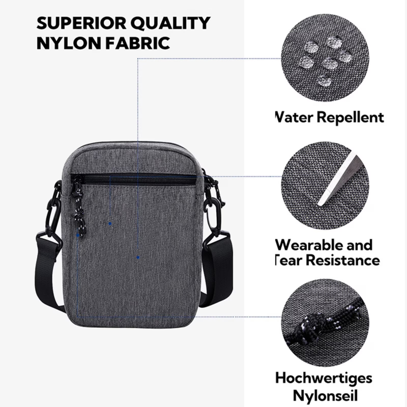 Unisex Small Hiking Travel Walking Nylon Cross Body Shoulder Bag,Gray1