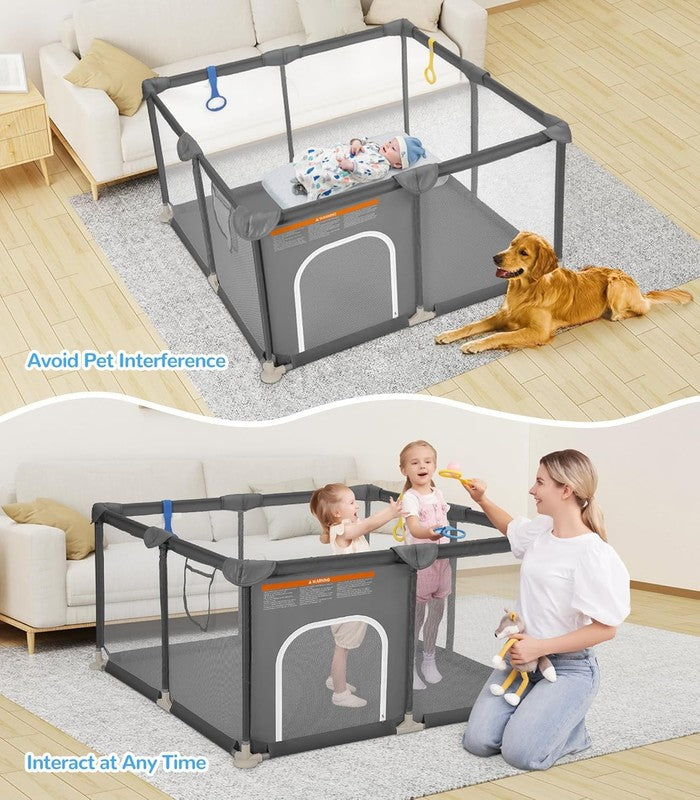 Safe Baby Playpen 48"x48" Indoor/Outdoor Activity Center with Gates - Grey3