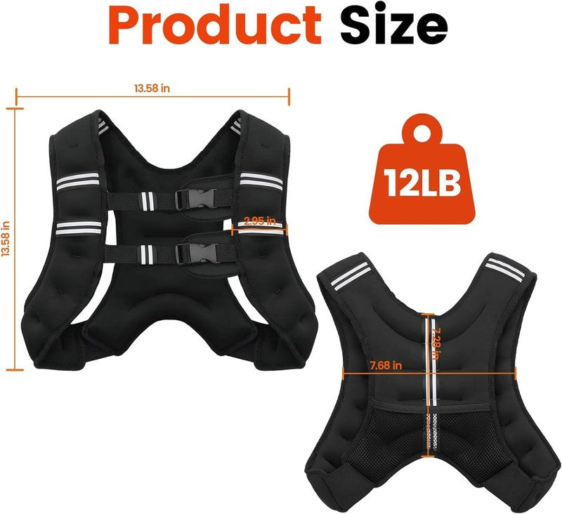 Weighted Vest 12Lb Adjustable Reflective Stripe Strength Training Workout4