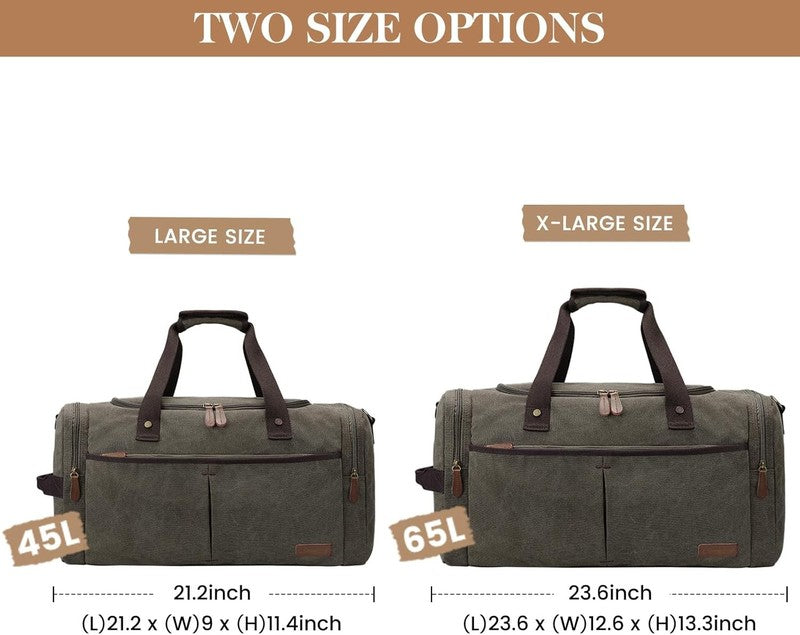 45L Canvas Duffle Bag Travel Weekender Overnight w/ Shoes Compartment Men3
