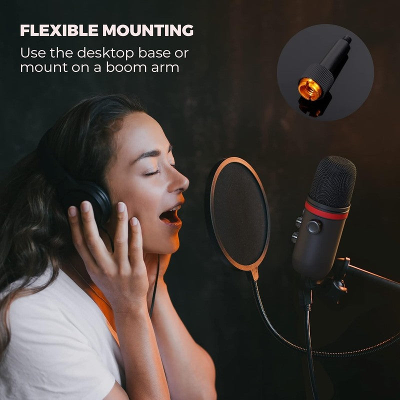 USB C Condenser Gaming Microphone w/ Headphone Jack, Volume, LED Mute6