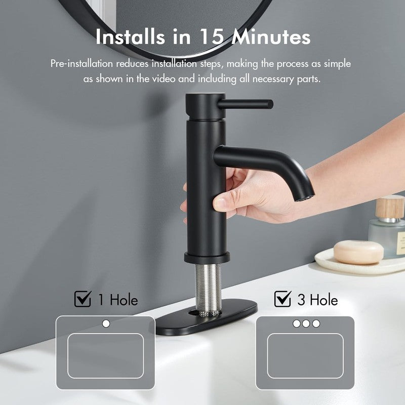 Black Bathroom Faucet,  Single Hole Bathroom Faucet with Pop-Up Drain and Flexib4