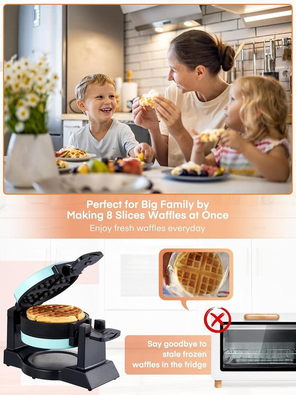 Double Belgian Waffle Maker 1400W Flip Iron Nonstick 8 Slice Mint Blue8