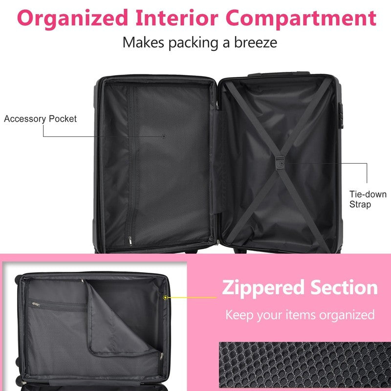 24" Checked Luggage 65L Hardshell Suitcase TSA Lock Spinner Wheels Pink7