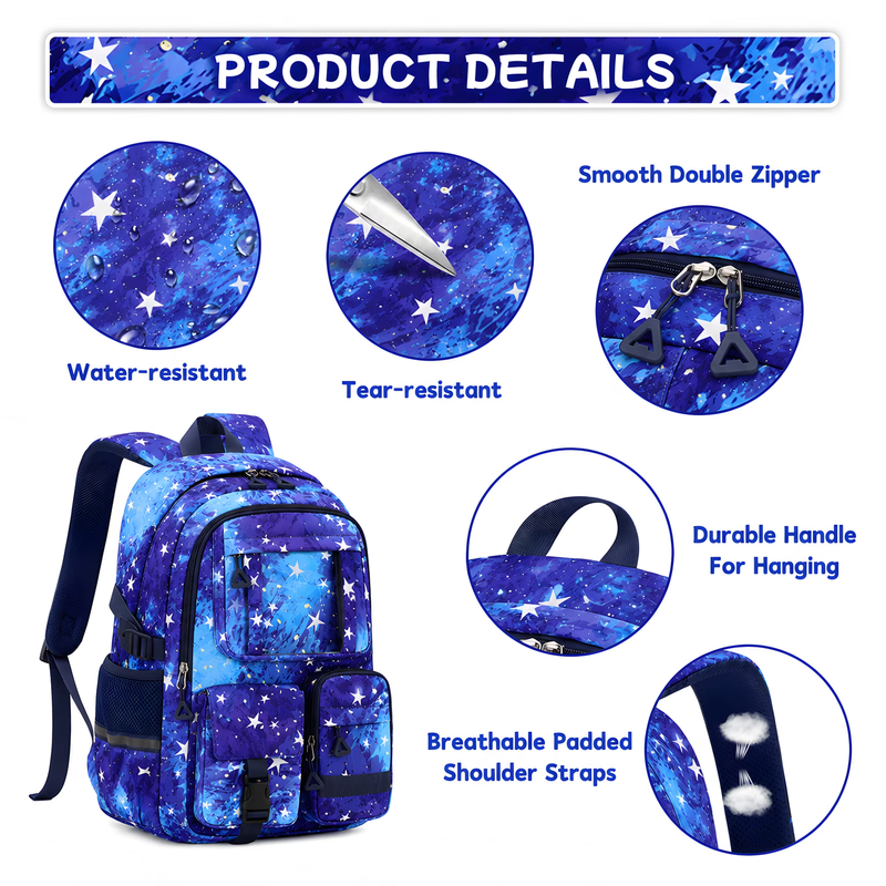Girls 3PCS Backpack Set School Bookbag Blue Galaxy5
