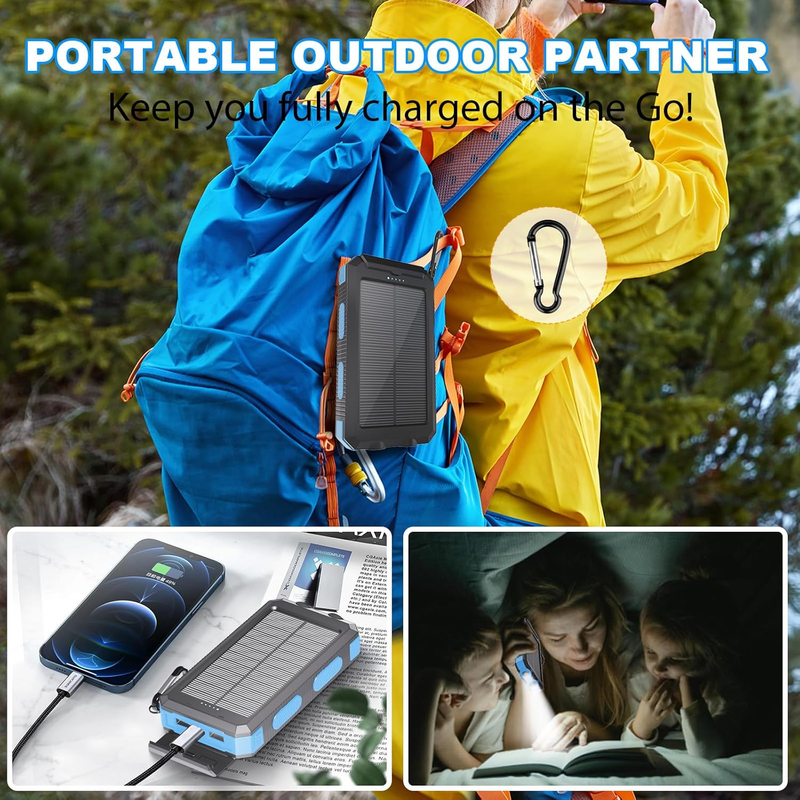 20000mAh Solar Power Bank USB-C Waterproof Dual Flashlight Camping Charger6