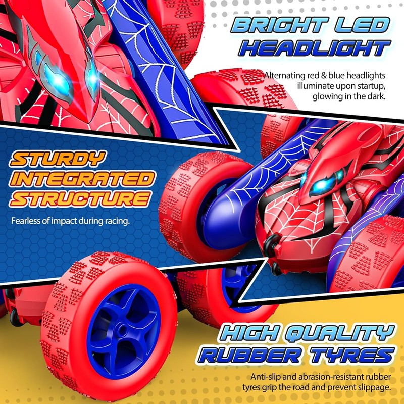 Spider RC Cars Remote Control Car, Double Sided 360°Flip 4WD Rechargeable RC Dri3